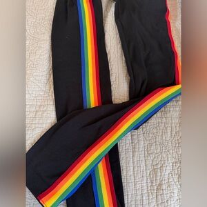 Adult Rainbow Stripe Black Leggings small/medium